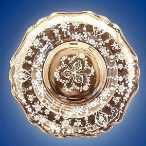 SOLD 4 Cambridge Glass Diane etched plates Antique Floral Depression